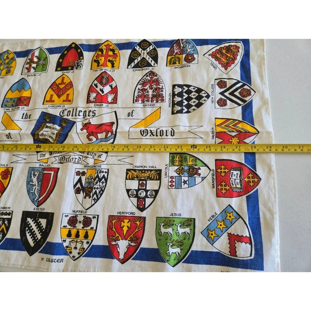 Ulster Vintage Irish Linen Tea Towel Arms of the Colleges of Oxford Ireland Made